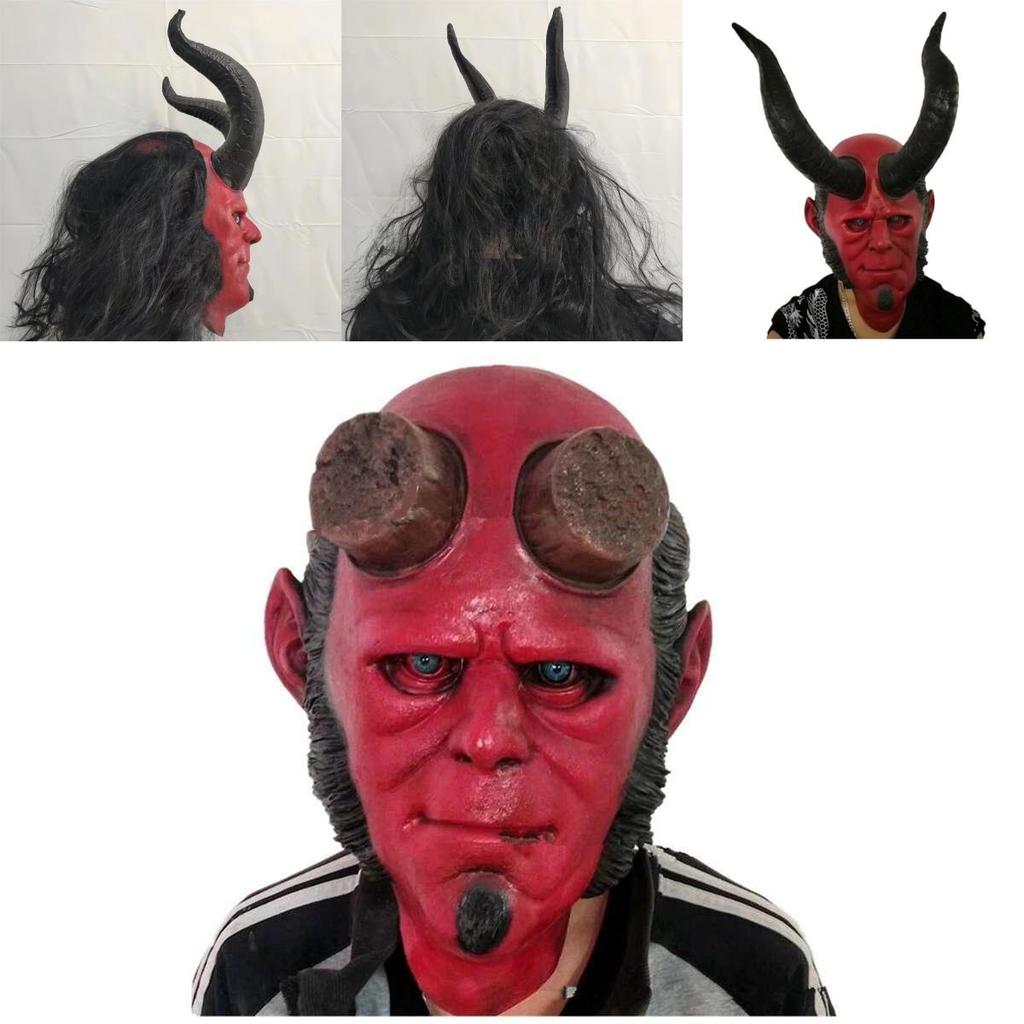 Máscara de Látex de Hellboy Para Halloween y Navidad Fiesta de Disfraces de Terror Decoración