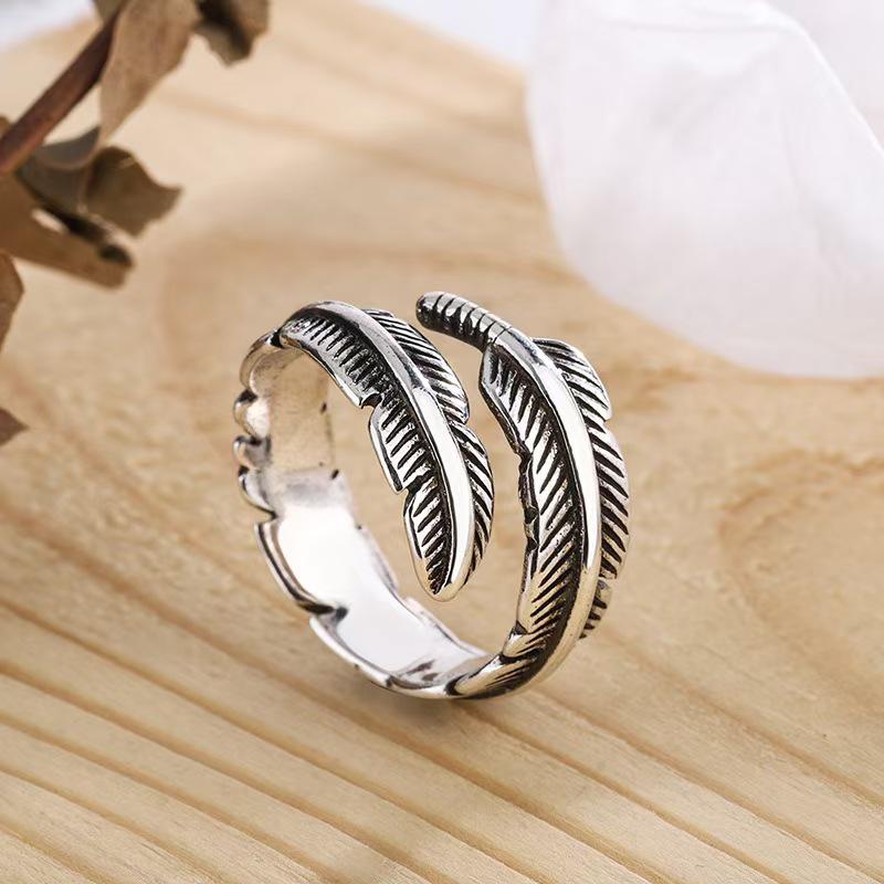 Unisex Retro Geometric Animal Wings Ring: Simple Fashion, Thai Silver Jewelry Adjustable Open Ring