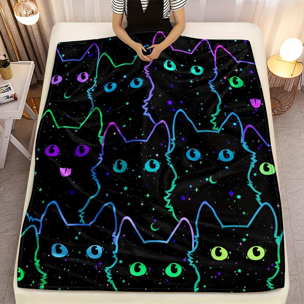 Cartoon Cat Blanket Flannel Throw Blanket Comfortable Animal Pattern Blanket, Travel Blanket For Couch Bed Sofa