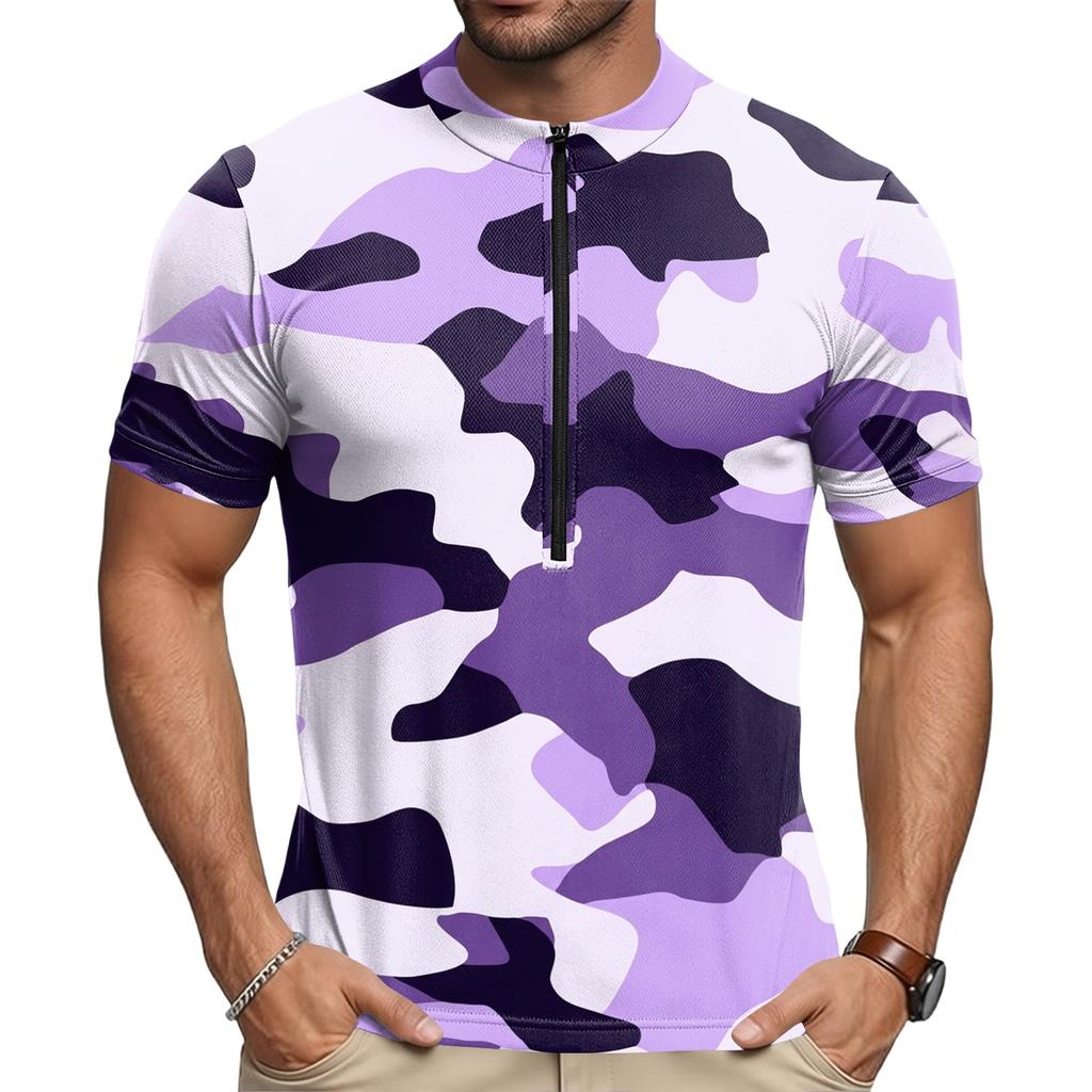 Men's Crew Neck Printed Zip Breathable Quick Dry Short Sleeve Cycling Jersey for Road Mountain Bike Riding Sportswear