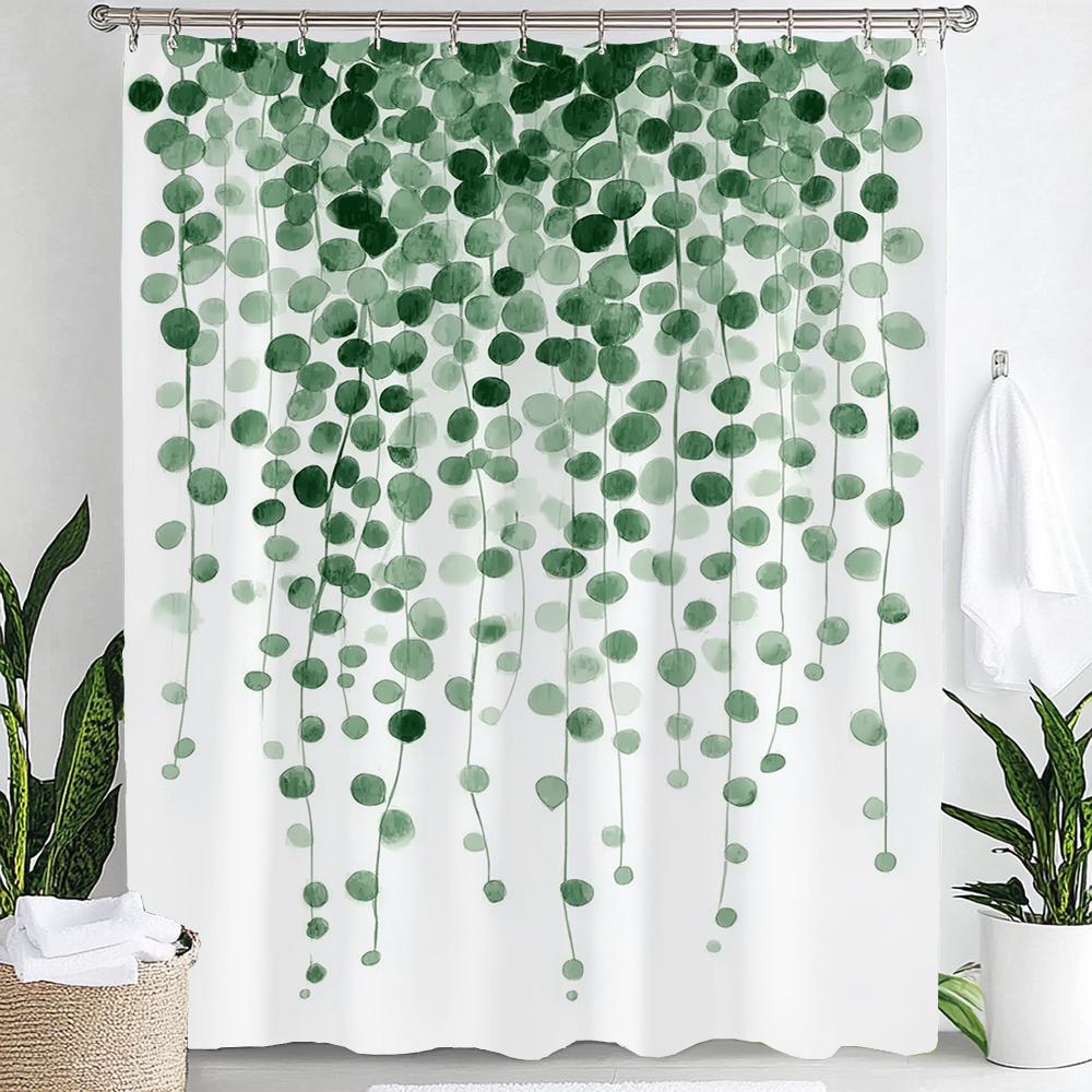 Dunika Chen Watercolour Botanical Leaf Shower Curtain Polyester Fabric Washable Home Bathroom Curtains Bathroom Decoration With Hooks