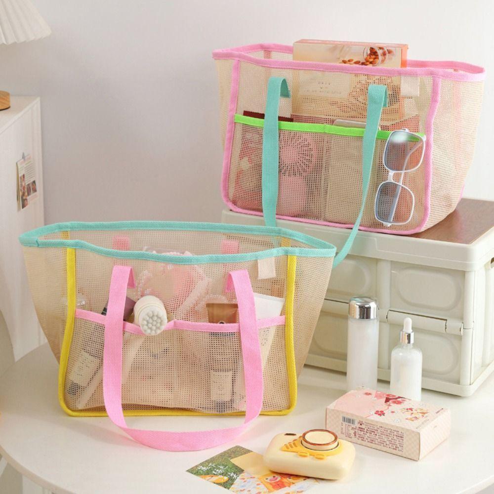 Breathable Shower Tote Bag Foldable Beach Storage Bag Durable Mesh Beach Bag Swimming Pool