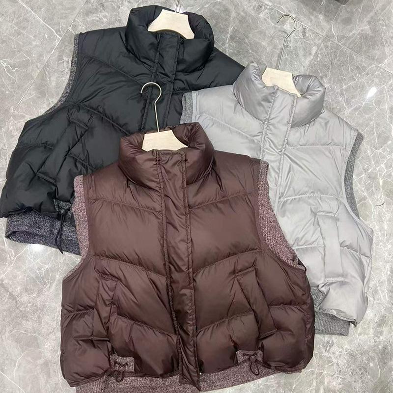 High-end White Duck Down Woolen Splicing Down Vest Women's Autumn and Winter Fashion Vest Thin American Vest Burst