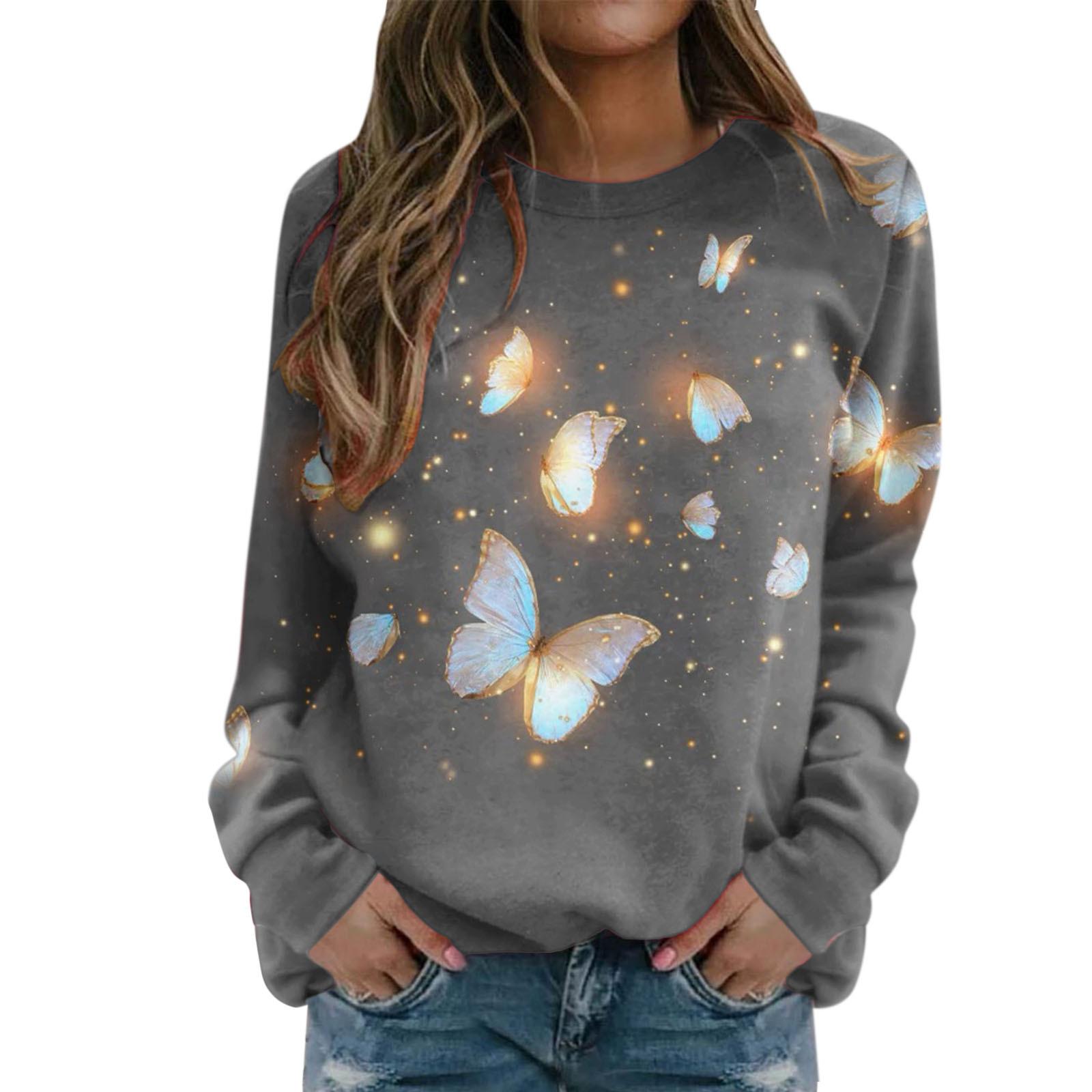 

Женская толстовка с капюшоном, модный узор с принтом в виде бабочек, толстовки с длинными рукавами и круглым вырезом, женские повседневные топы 4XL