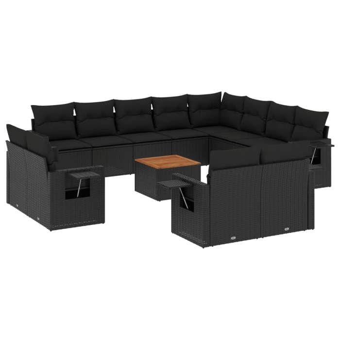 VidaXL Salon de Jardin avec Coussins 13 pcs, Canapés de Terrasse, Ensemble de Meubles de Patio, Mobilier d'Extérieur, Noir 3257161