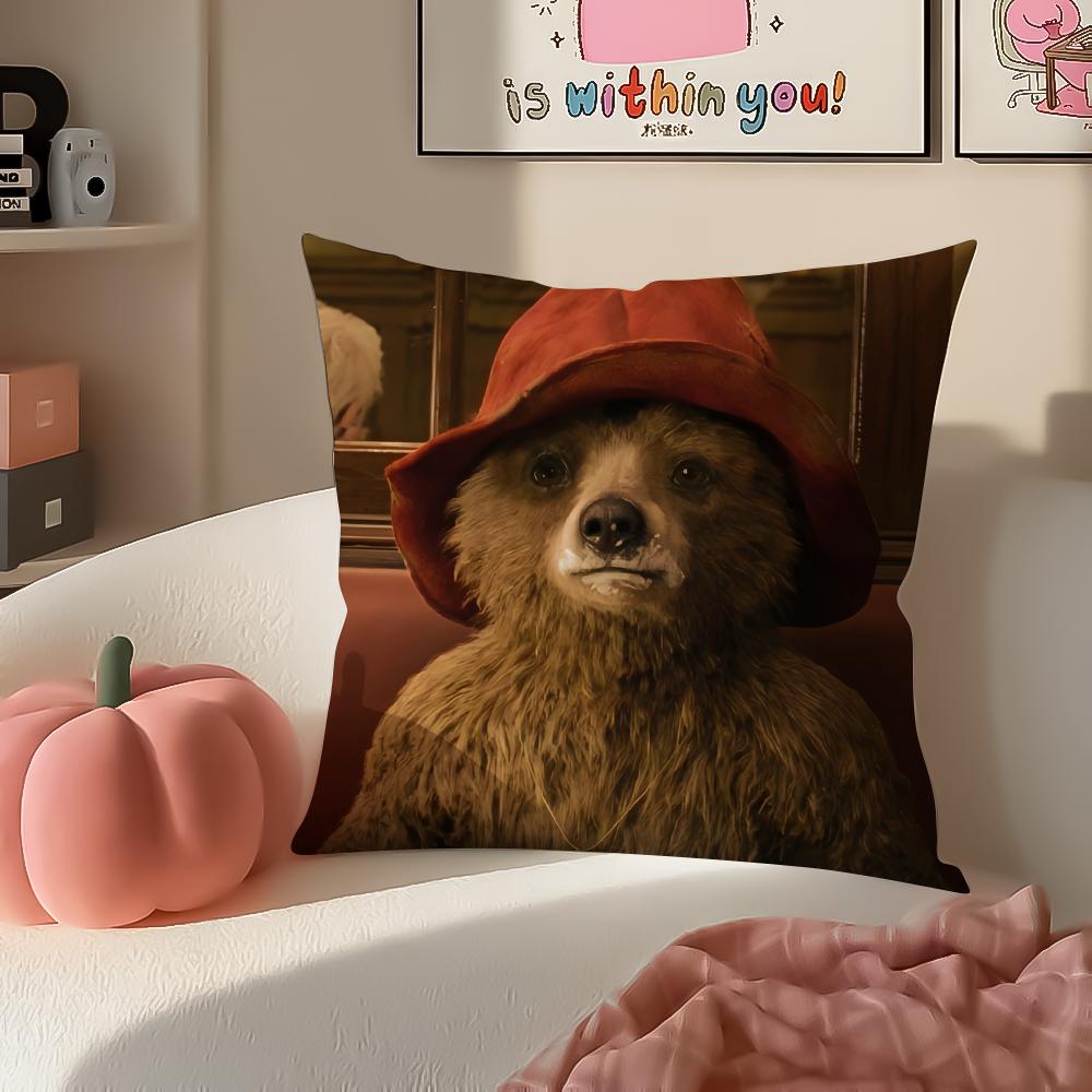 Cute PPaddington Bear Cushion Cover Pillowcase Short Plush Invisible zipper Room Sofa Cushion Cover