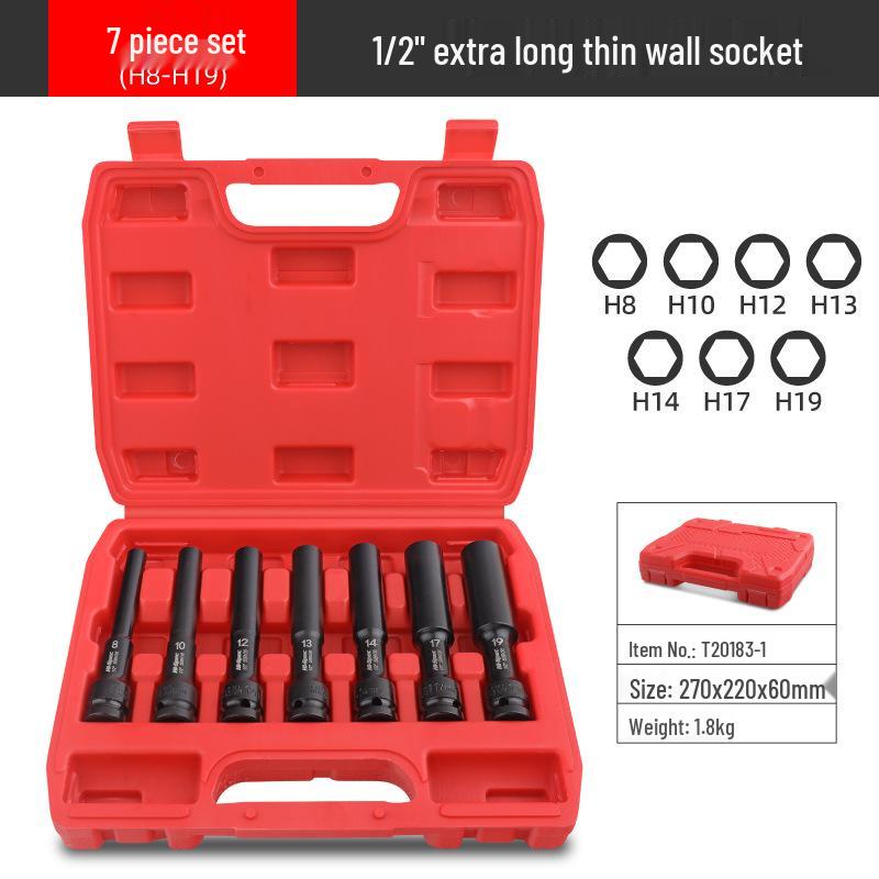 Extended Thin-Walled Hexagonal Air Impact Socket Wrench for 8/10 Motorcycle Disassembly and Repair