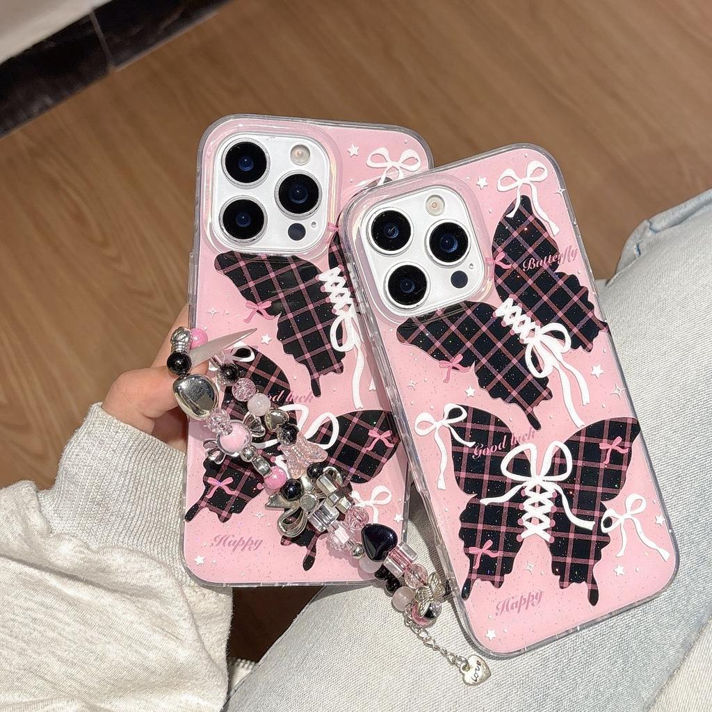 Sweet Cool Girl Strap Butterfly Applicable Apple 16 Phone Case iPhone17Pro Max Double Layer 15/14 Chain
