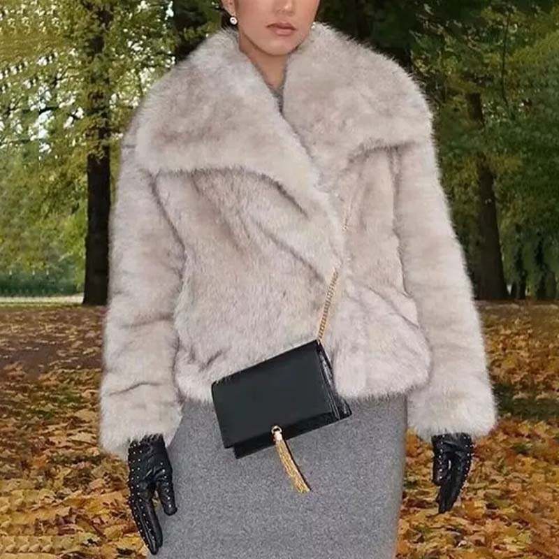 Fasjonabel luksusjakke med revepels for kvinner Høst Vinter Langermet Varmt semsket Streetwear Uformelt yttertøy