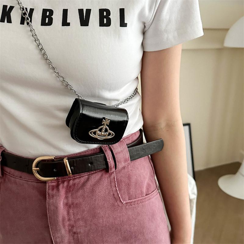 Trendy Black Pu Waist Chain Bag For Women Stylish Mini Crossbody Purse Ideal For Everyday Use