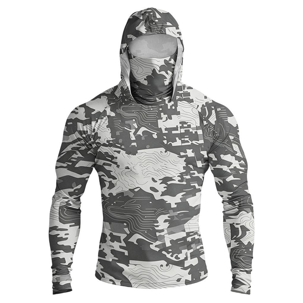 Men's Casual Raglan Sleeve Hooded Long Sleeve Sun Protection Shirt Camouflage Print Lightweight Breathable Outdoor Top