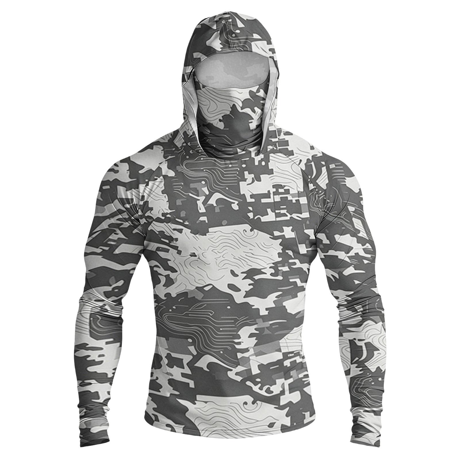 Men s Casual Raglan Hooded Long Sleeve Top - Color Block Camouflage Print (Sunglasses Not Included) XL
