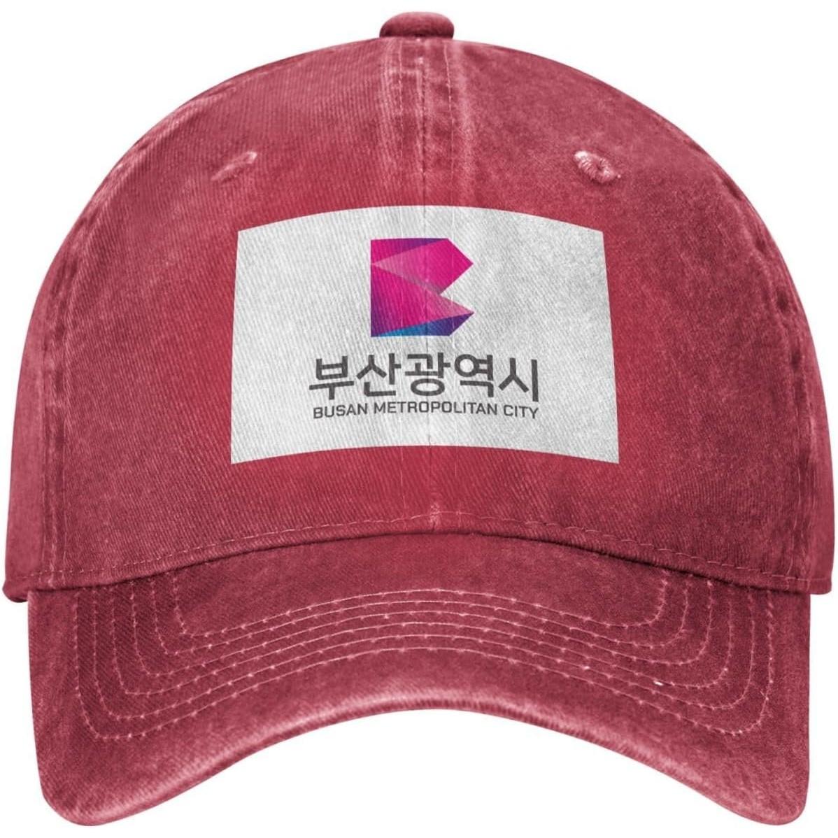 

Busan Metropolitan City Logo Baseball Cap Vintage Washed Denim Style Adjustable Dad Hat for Adults Can Be Adjusted красный