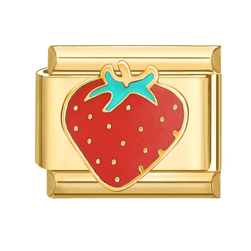Valentine's Day Sweet Pink Strawberry Cake Scenery DIY Making Bracelet Women Men Stainless Steel 9mm Italian Charm Links Fit