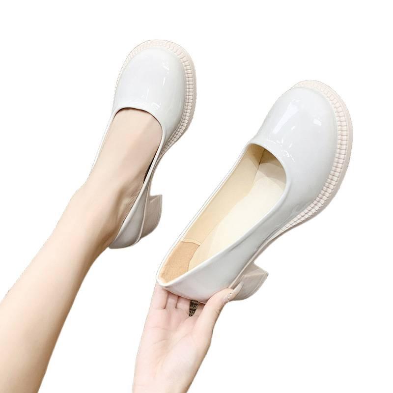 Size 35-43, Large Size Women's Shoes Round Head Soft Sole Non-slip Single Shoes Women's Thick Heel Mary Jane High Heels 41 Small Leather Shoes