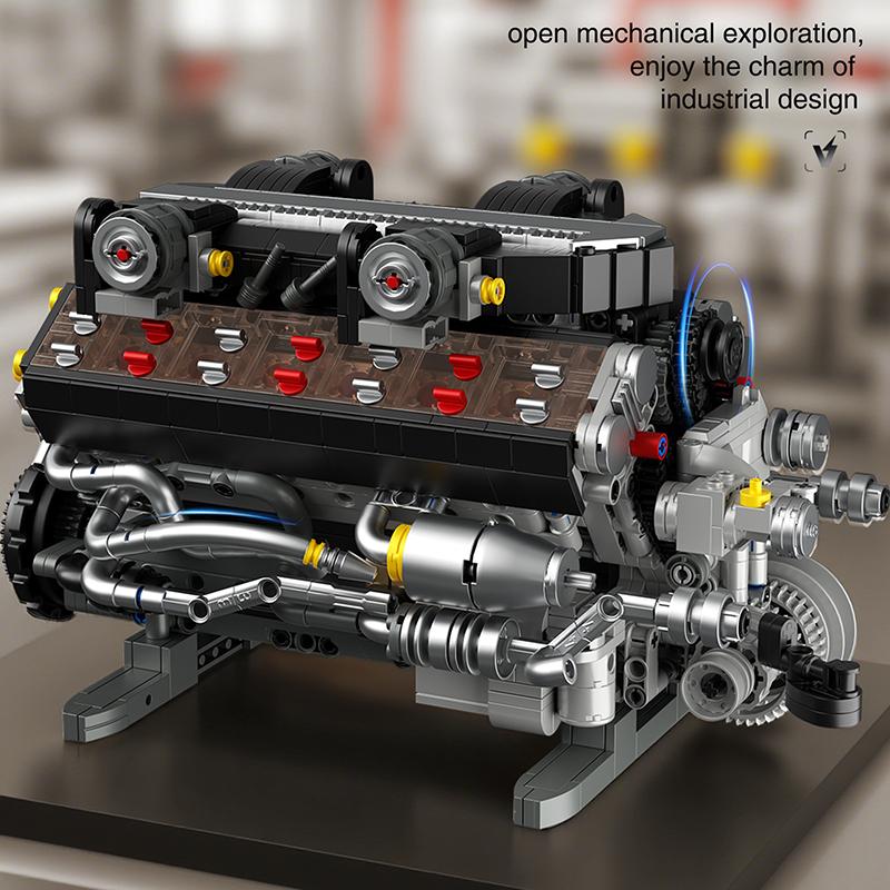 Nový 1400+ ks Motorizovaný simulační model motoru V12 Stavebnice MOC Technické stavebnice Hračky Svátky Dárky pro Děti Dospělé Chlapce
