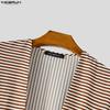 INCERUN Spring Men Neck Long Sleeve Striped Irregular Casual Long Cardigan Shirts Tops