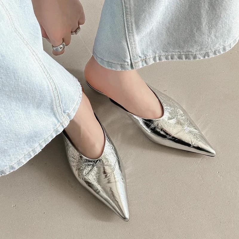 

Модные французские мюли с острым носком класса люкс для женщин, летняя обувь, модные ленивые полушлепанцы на среднем толстом каблуке 40