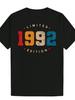 1992 Limited Edition Graphic T-shirt - Black Casual Crew Neck Tee with Colorful Letter Print