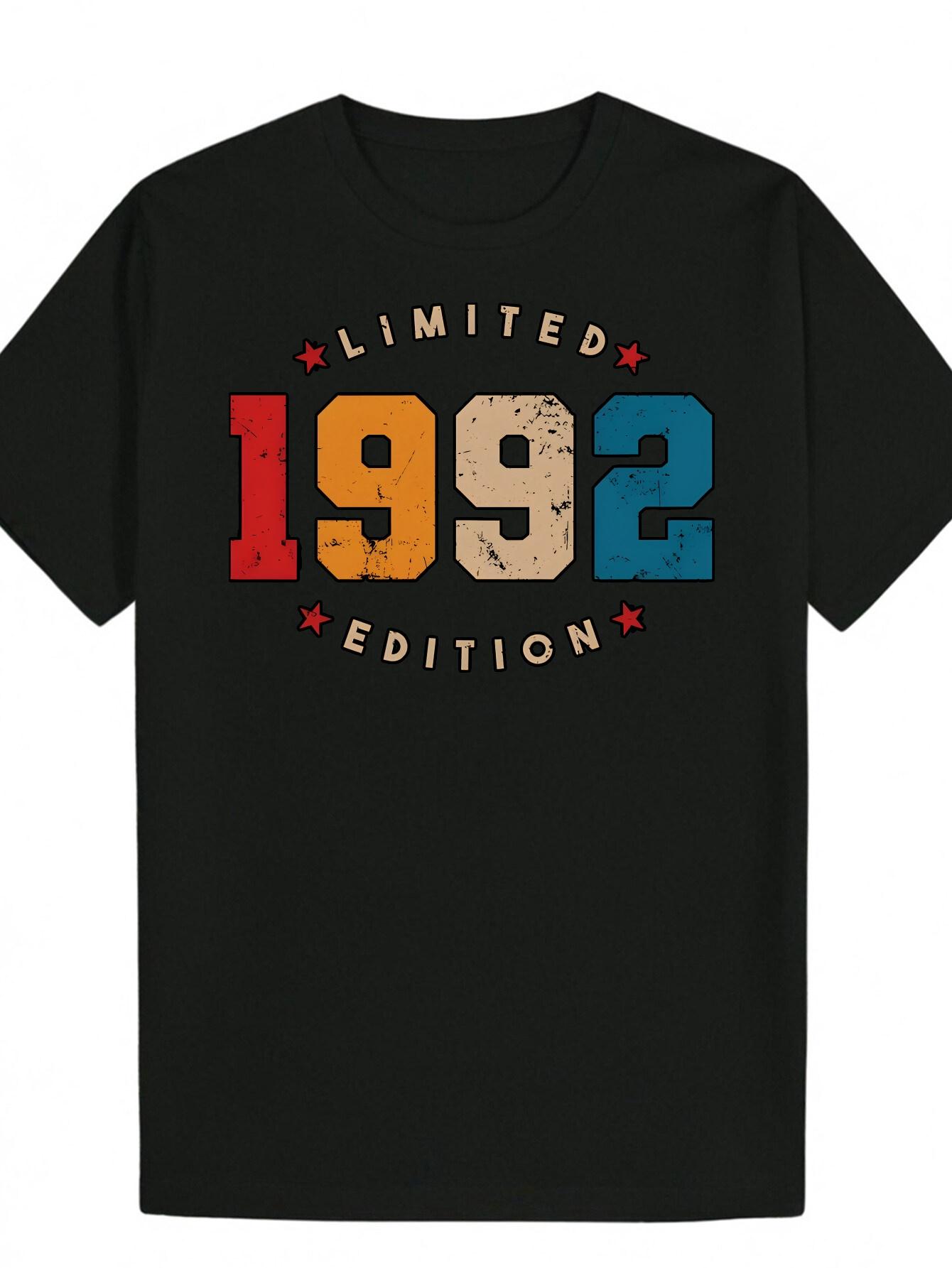 1992 Limited Edition Graphic T-shirt - Black Casual Crew Neck Tee with Colorful Letter Print XXXXL