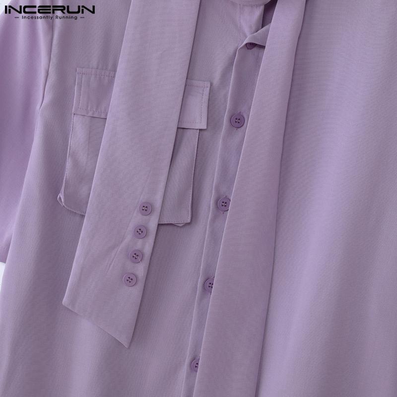 INCERUN Oversized Men Tie Up Short Sleeve Buttons Casual Loose Summer Shirts