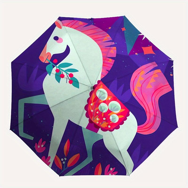 

1pc Unicorn Fantasy Automatic Open/Close Umbrella Sturdy Iron Frame, Compact Travel Umbrella - Perfect Gift for Women, Men, Birthdays, Anniv