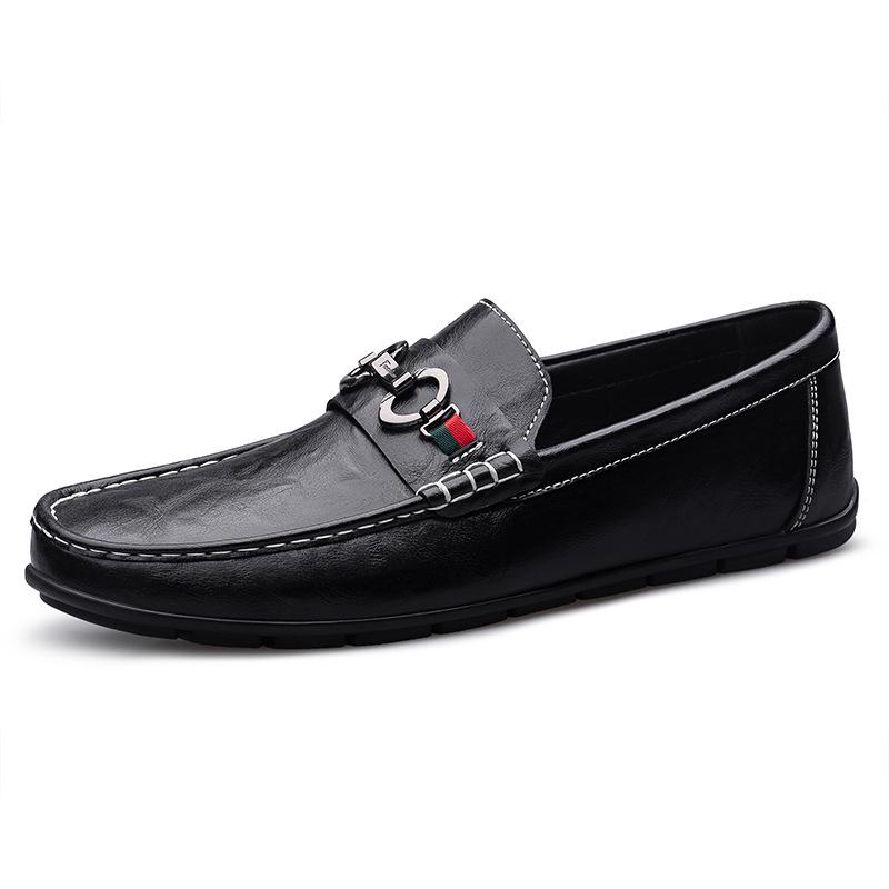 Men s Cowhide Round Toe Slip-On Casual Driving Shoes with Handcrafted Texture Size 41