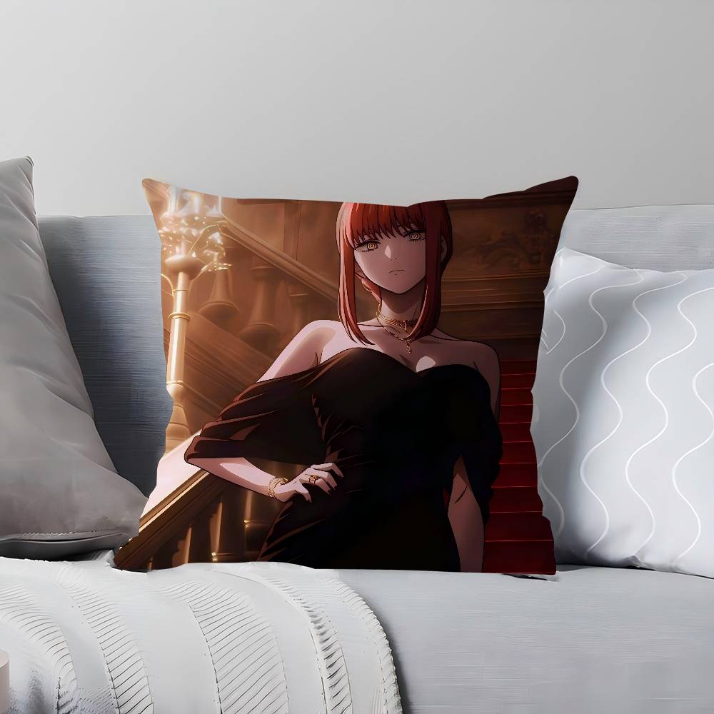 Anime M-Makima Throw Pillow Cover 45x45cm Soft Cozy Cotton Decorative Pillowcase Covers With Zipper For Couch Sofa Bedroom