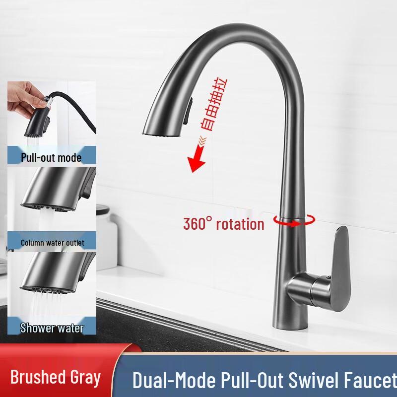 OEING Gunmetal Grey Pull-Out Kitchen Faucet (Hot & Cold)