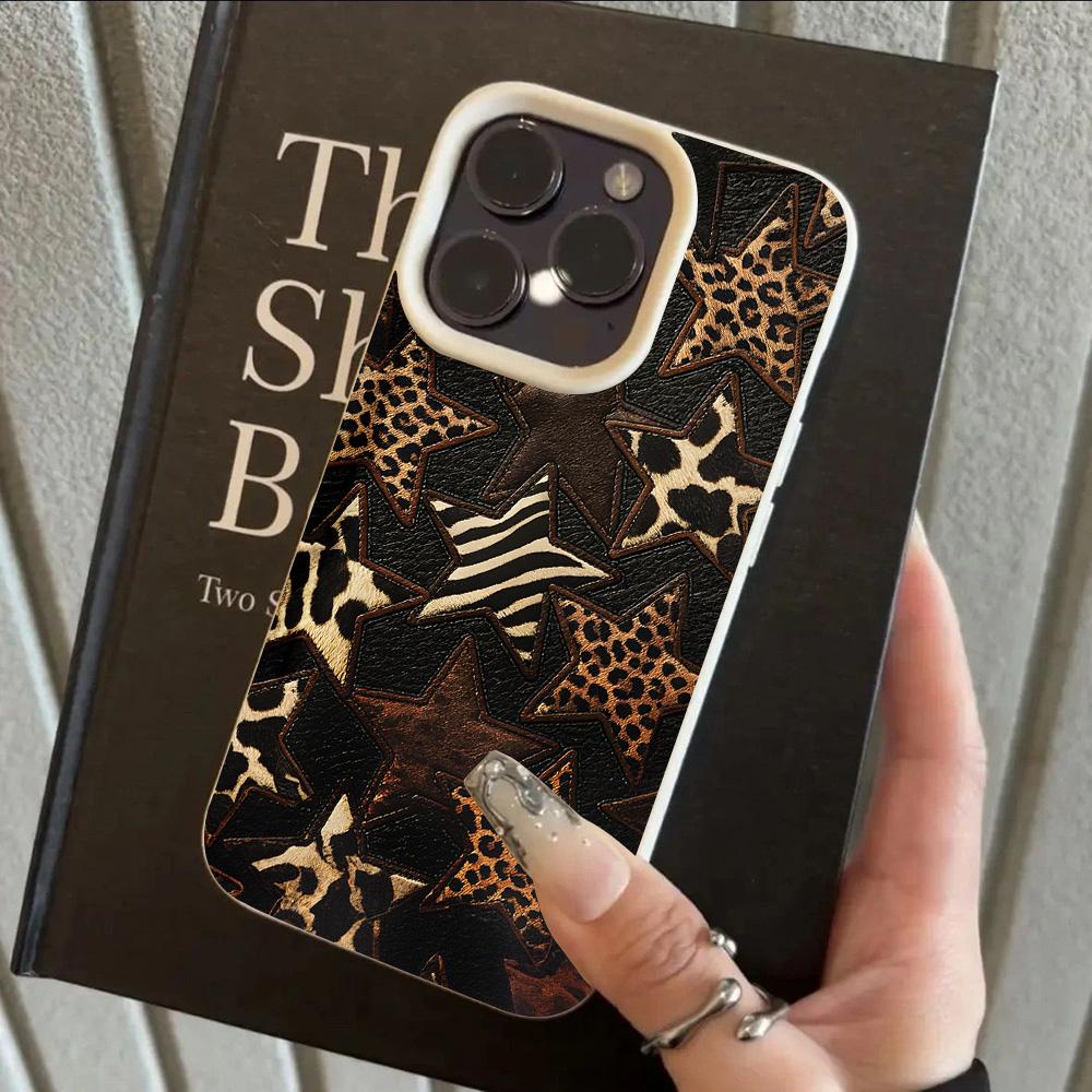 

HOT Luxury Ins Colored Star Leopard Lichee leather Phone Case For iPhone 17 16 15 14 13 12 11 Air Pro Max Plus X XR XSMax iPhone 17 ProMax