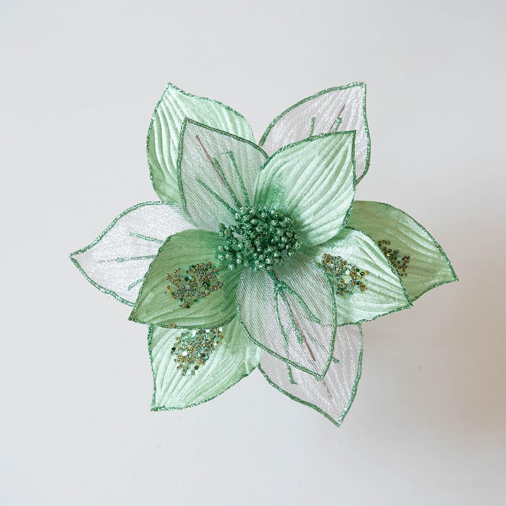 Realistic Glitter Christmas Poinsettia Velvet Christmas Tree Ornaments  Home Decor