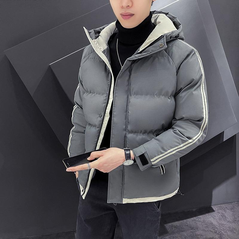 

Padded Jacket Men s Winter Velvet Thickened Warm Padded Jacket Casual Cold-proof Men s Hooded Feather Cotton-padded Clothing Winter Clothing M серый
