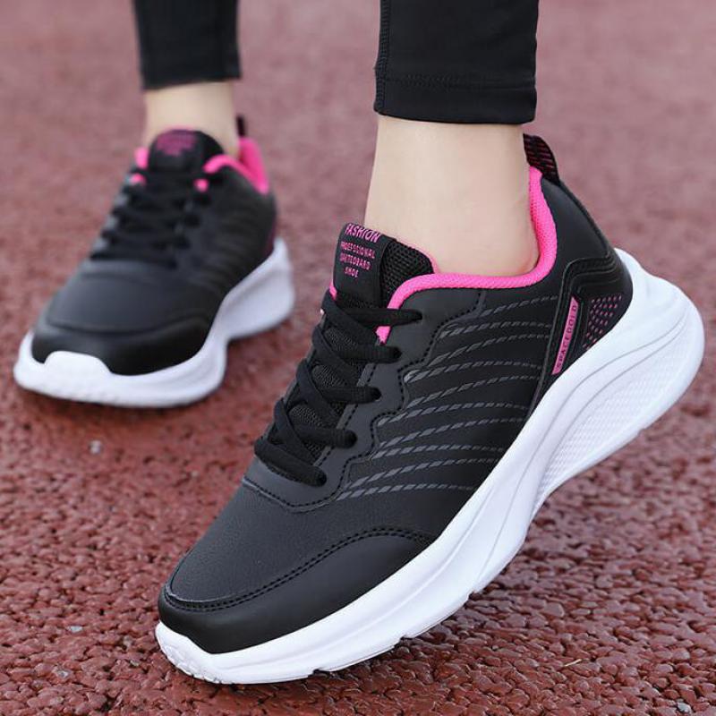 Autumn Winter Leather Sneakers Women Black Casual Shoes Women Waterproof Sports Shoes Lightweight Walking Shoes Ladies Sneakers