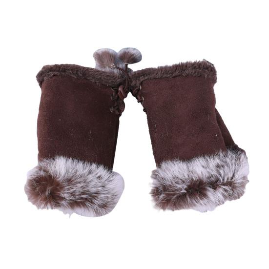 Women Fingerless Gloves Winter Suede Faux Fur Gloves Warm Fuzzy Half Finger Mittens for Women Girls Teens Writing Typing