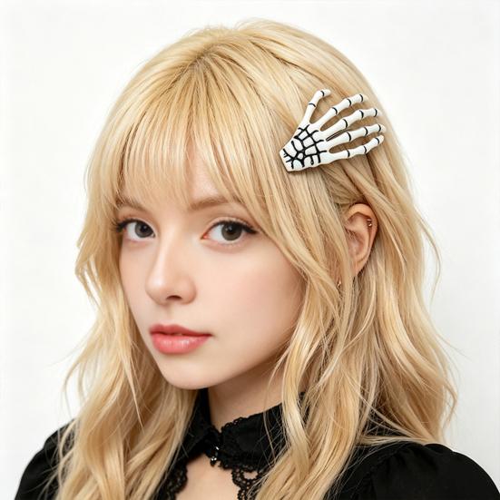 Xiaobudian 2Pcs Gothic Dark Style Hairpins, Hair Pins for Bangs, Skeleton Hand Bone Clips Halloween Cosplay Photography Props