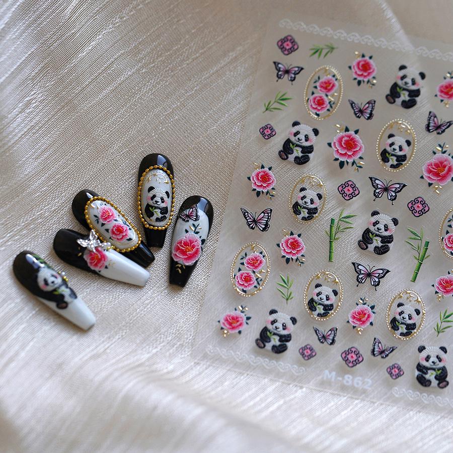 

TENSOR M-862 Cartoon Panda Embossed Frosted Nail Stickers - Hot Stamping Series