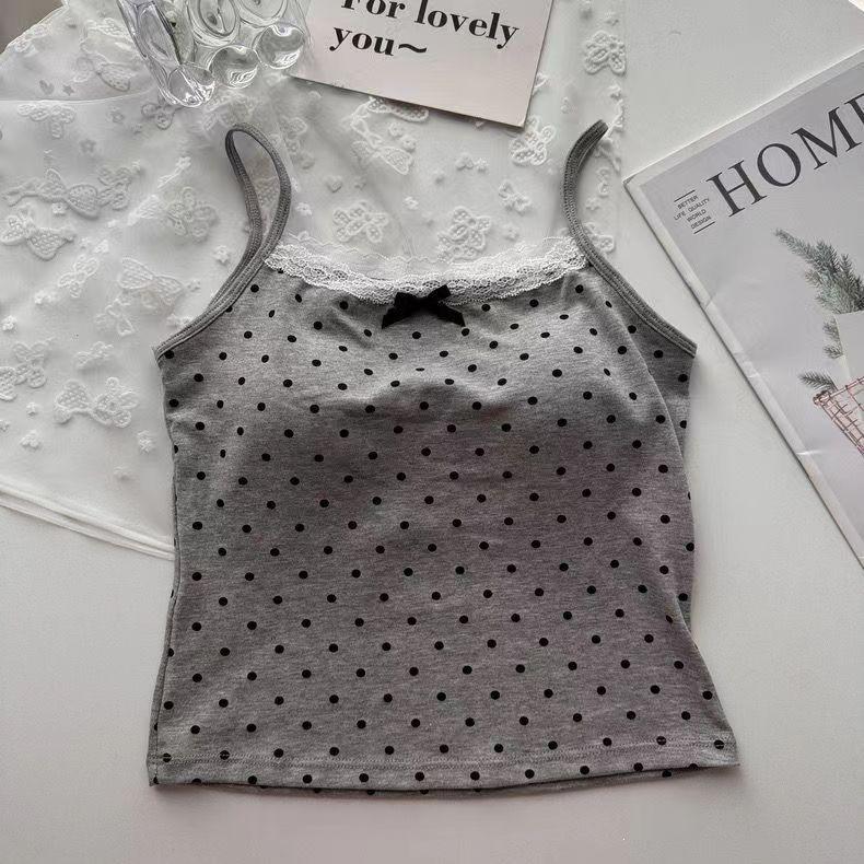 Women's Sweet & Spicy Summer Lace Bow Camisole with Built-in Padding