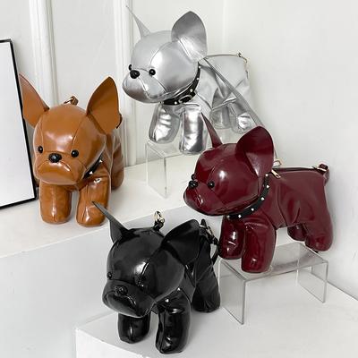 Crossbody Bag PU Leather Adjustable Strap fHandbag or Men Women Bulldog Shaped Messenger Bag Satchel Purse for Shoping Travel