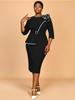 Women Elegant Bodycon Dress with O Neck 3D Flower Belt Patchwork High Waist  Asymmetrical Package Hip Split  Party Outfit