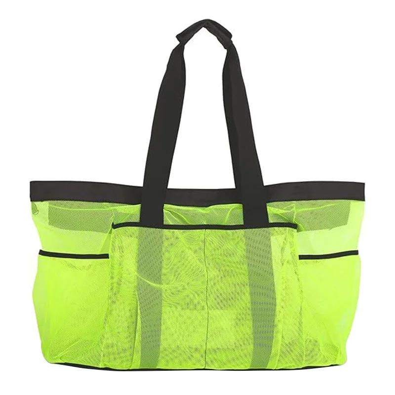 Extra Large Beach Bag Foldable Storage Bag Breathable Mesh Handbag Lightweight Portable Organizer Bag with Zippers Side Pockets