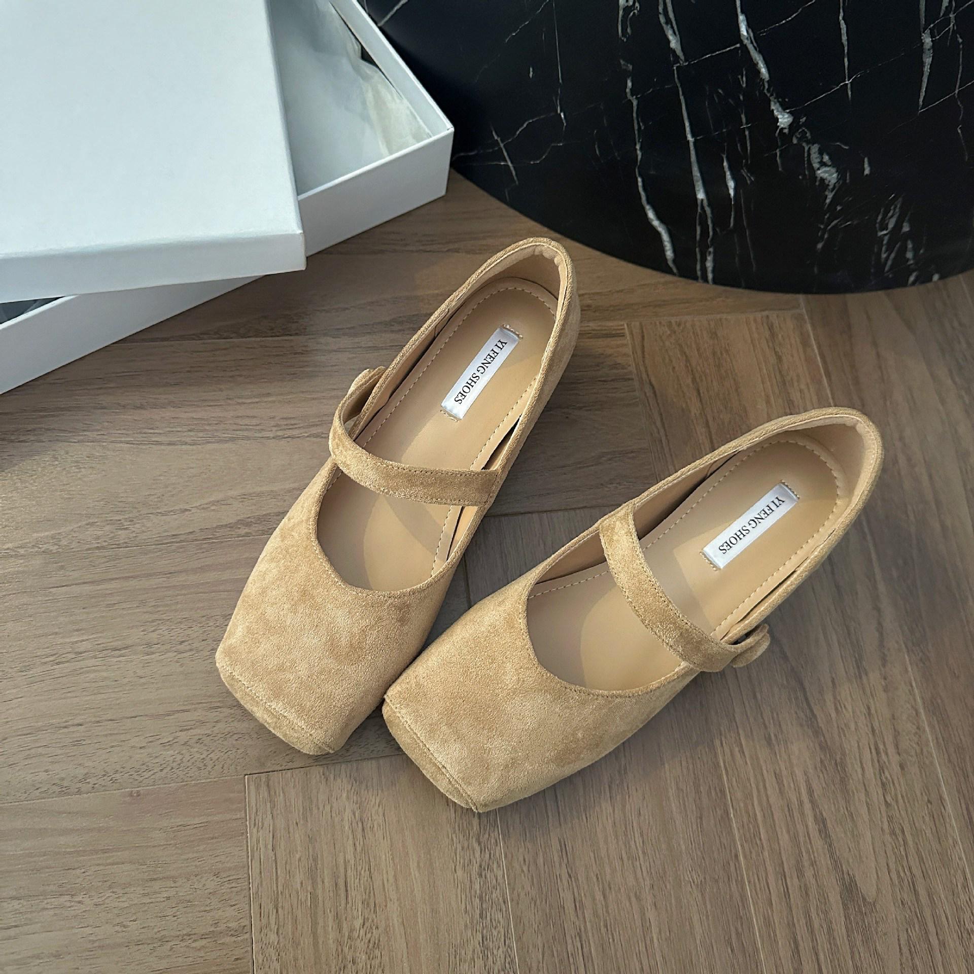 

Women s Autumn Soft-Sole Square-Toe Height-Increasing One-Strap Ballet Flats 33 абрикосовий