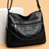 Geantă nouă de mamă de vârstă mijlocie, simplă și la modă, geantă de umăr retro, piele moale, capacitate mare, buzunar cu fermoar multistrat, geantă crossbody