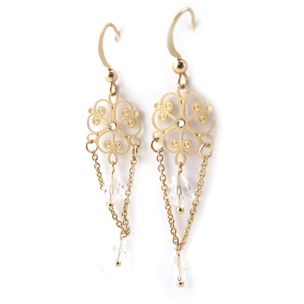 Les Trésors De Lily [M9396] - 'Carmen' Designer Earrings Pink Gold White