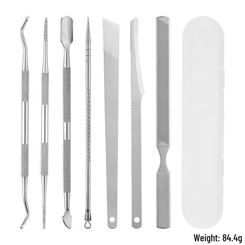 Stainless Steel Manicure & Pedicure Tool Set: Pusher, Blackhead Needle, Nail Cleaner & File