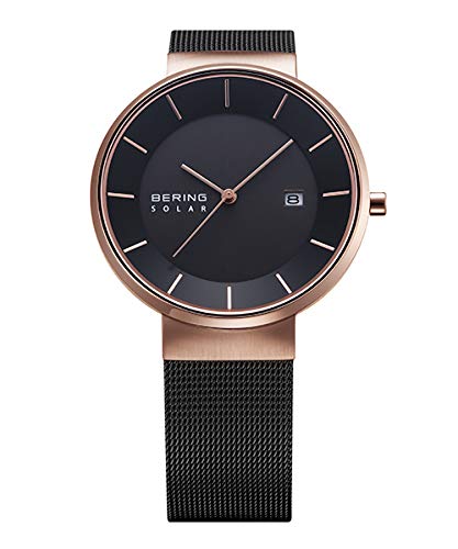 BERING Solar Black x Rose Gold Stainless Steel Mesh Strap Sapphire Glass Genuine Imported Product 3 Year Warranty Scratch Resistant Break Resistant