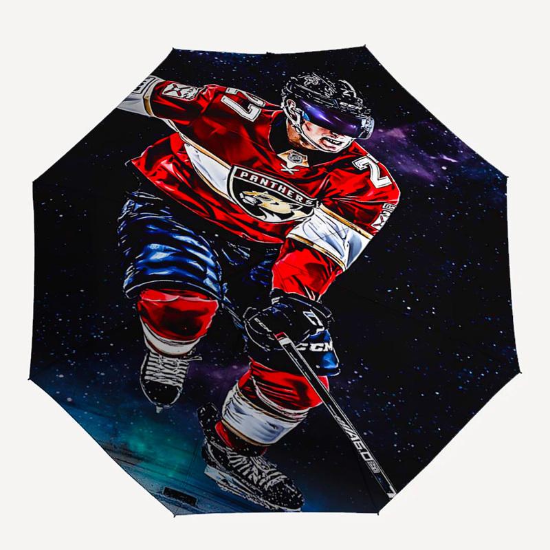 Ombrello Automatico Apri e Chiudi a Tema Giocatore di Hockey e Sfondo Spaziale, Ombrello da Viaggio Compatto, Leggero e Portatile, Adatto f