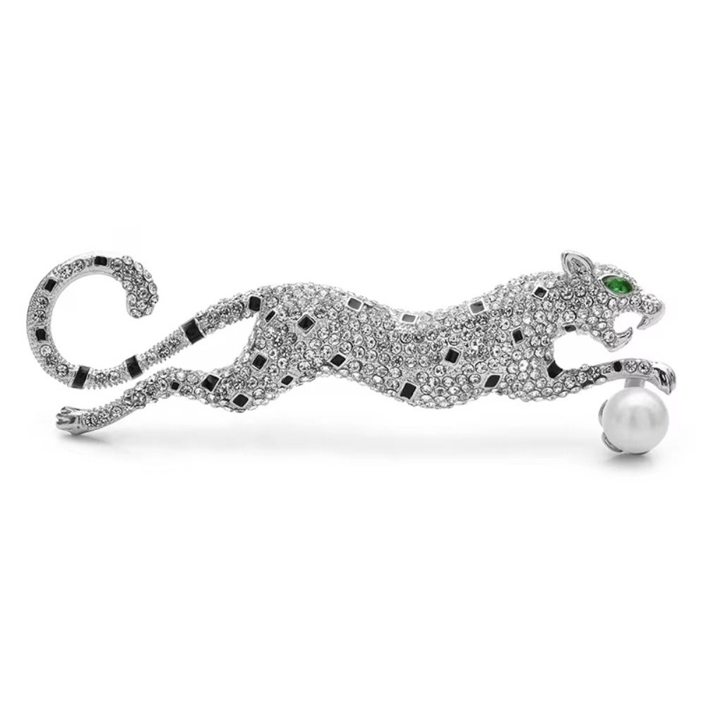 Full Rhinestone Leopard Brooches Gold Silver Leopard Brooch Pins Animal Brooches  Business Suit
