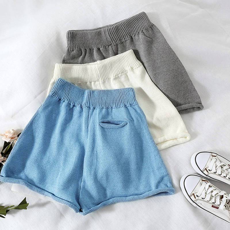 Koreanische Version Schlankmachende Lockere High Waist Heißpants A-Linie Weites Bein Gestrickte Shorts für Damen Vielseitige Oberbekleidung Lässige Hosen