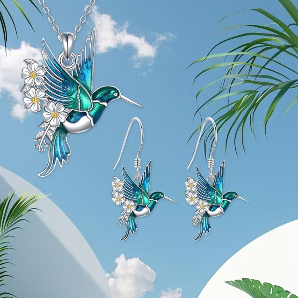 Hummingbird Daisy Pendant Necklace Earring Pendant Set Fashion Exquisite Elegance Daily Versatile Set
