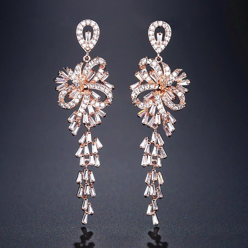ZAKOL Роскошные Блестящие Серьги-кисточки с Бабочками из Кубического Циркония для Женщин Великолепные Свадебные Длинные Висячие Серьги Свадебная Вечеринка Циркон